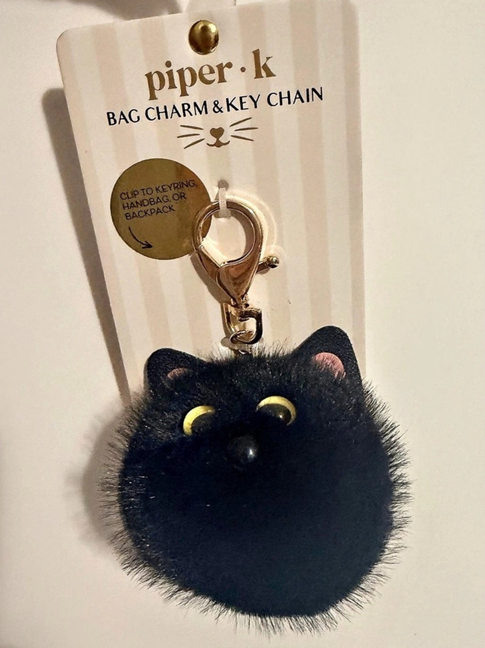 piper k Cat Bag Charm & Key Chain Black NWT